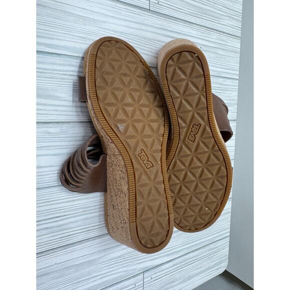 Teva 1010909 Arrabelle Brown Leather Wedge Slip On Sandal Shoes Women's 8 Summer - Picture 3 of 9